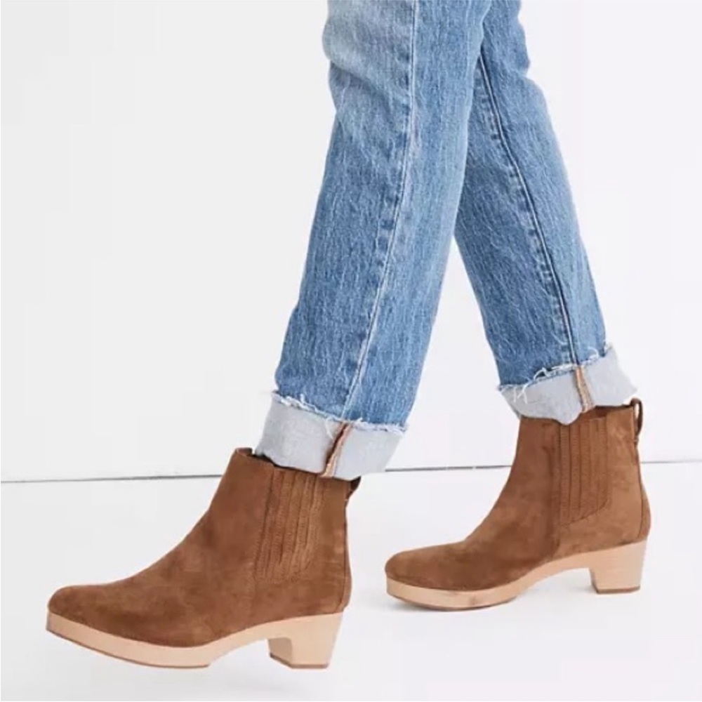 MADEWELL Benny Suede Clog Wooden Heeled Retro Swedish Chelsea Boots